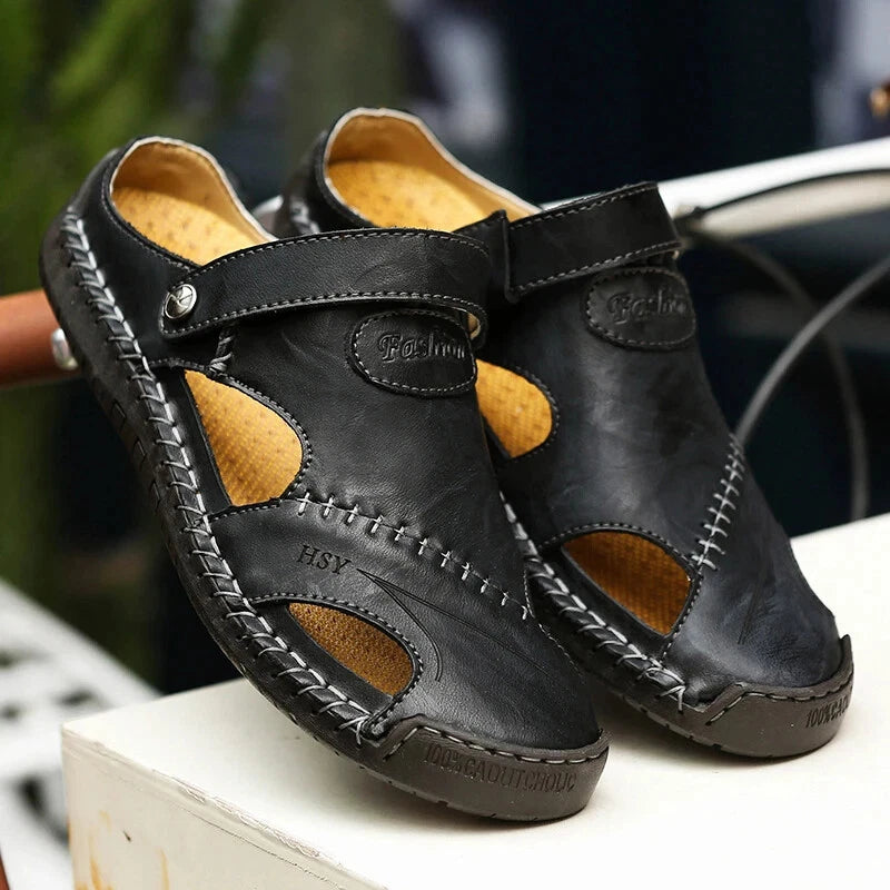 Summer Men's Leather Classic Sandals Slipper Soft Outdoor Beach Rubber Sandals