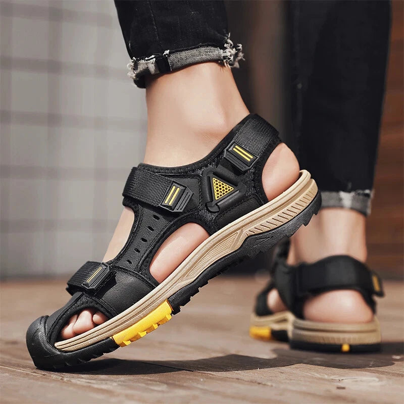 Summer Beach Men's Sandals Leather Outdoor Non-slip Wading Shoes Casual Slippers