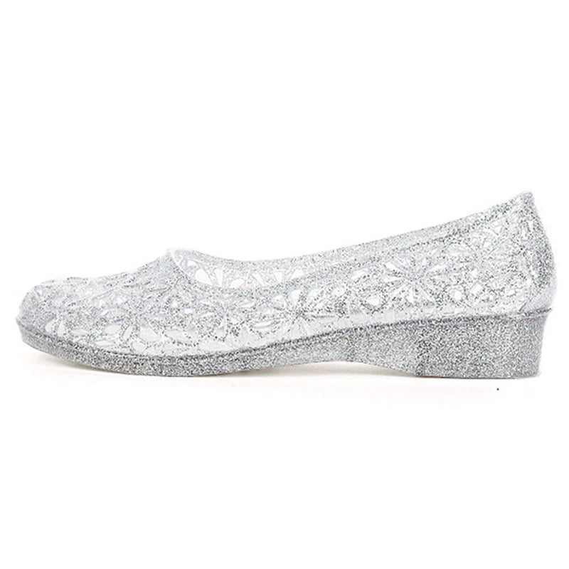 Womens Summer Jelly Sandals Hollow Out Shoes Glitter Crystal Mesh Slippers Size