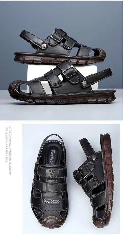 Summer Men's Closed Toe Slippers Faux Leather Outdoor Holiday Sandals Beach 2025