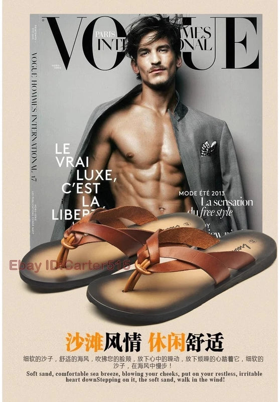 Summer Sandals New Men's Flip Flops Beach Shoes Leather Flats Casual Slippers