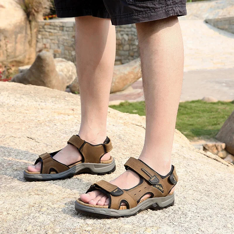 Summer Men's Shoes Soft Breathable Sandals Leather Outdoor Beach Comfy Slippers