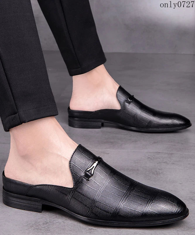 Mens Leather Breathable Sandals Pointy Toe Slip On Metal Slipper Shoes Mules Hot