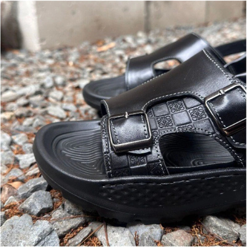 Men's Genuine Leather Open Toe Sandals Slippers Comfort Non-Slip Beach Sandals