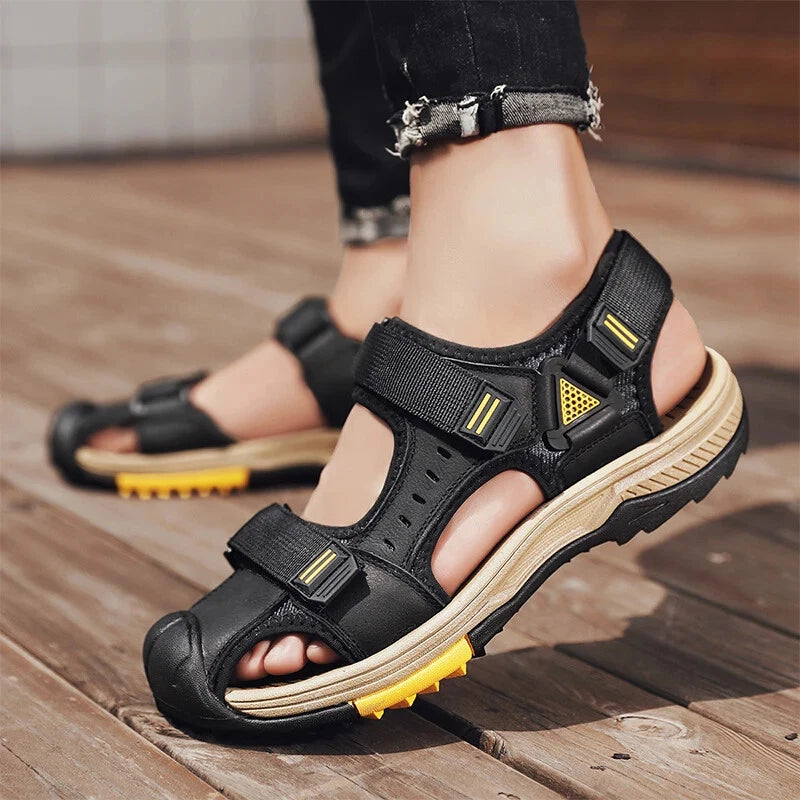 Summer Beach Men's Sandals Leather Outdoor Non-slip Wading Shoes Casual Slippers