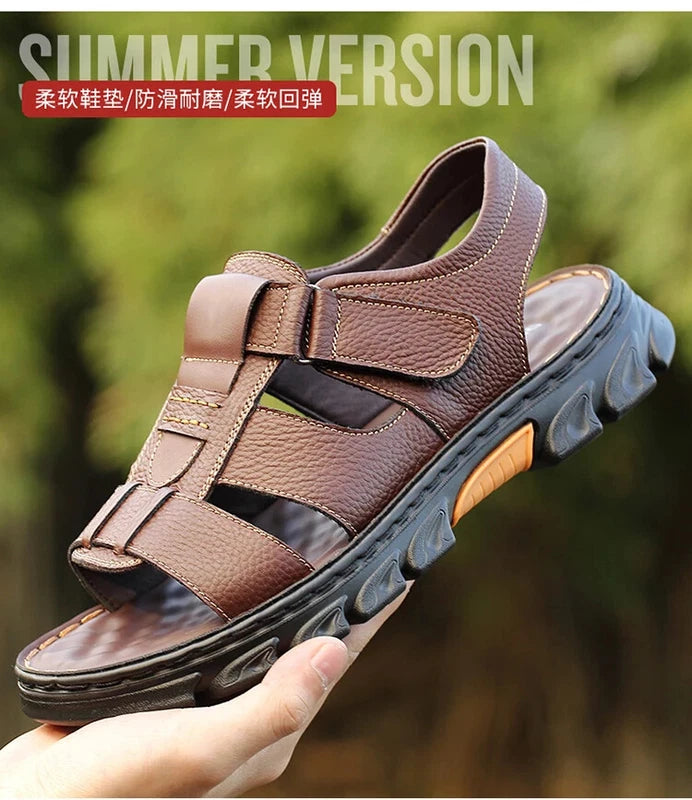 Summer men's Soft Leather Sandals Lightweight Outdoor Comfort Beach Casual Shoes