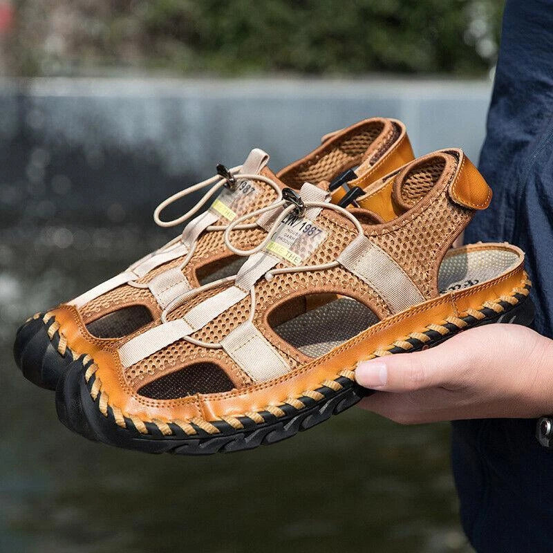 Summer Men's Anti-Slip Hiking Sandals Outdoor Breathable Closed Toe Beach Shoes
