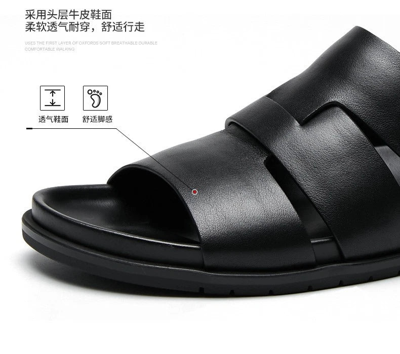 Summer Open Toe Real Leather Mens Sandals Slippers Flats Shoes Beach Roman Style