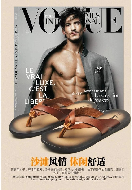 Summer Sandals New Men's Flip Flops Beach Shoes Leather Flats Casual Slippers Sz