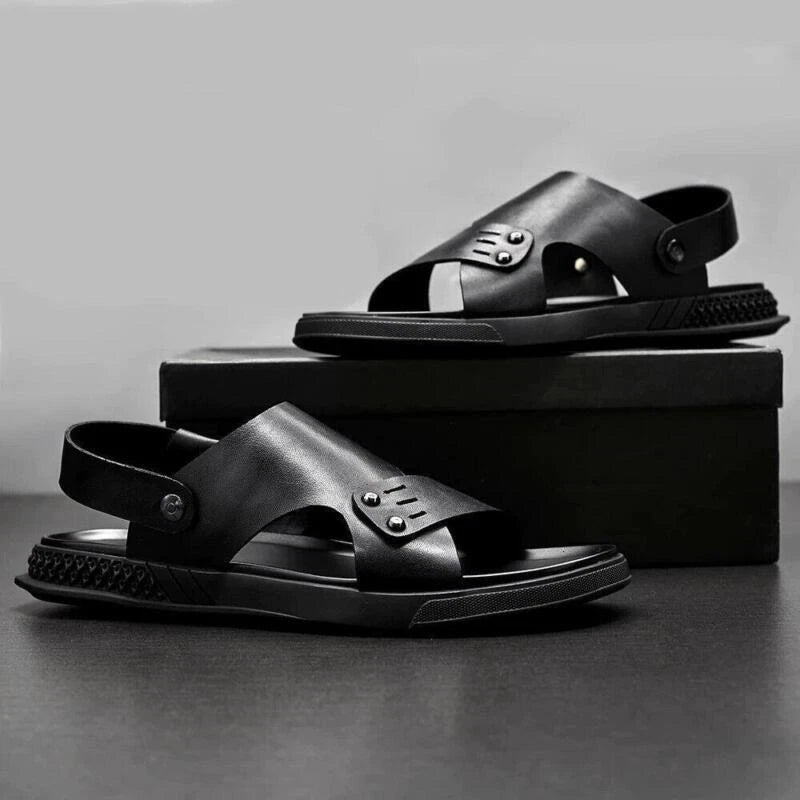 Summer Mens Youth Open Toe Leather Sandals Slippers Casual Beach Shoes Outdoor
