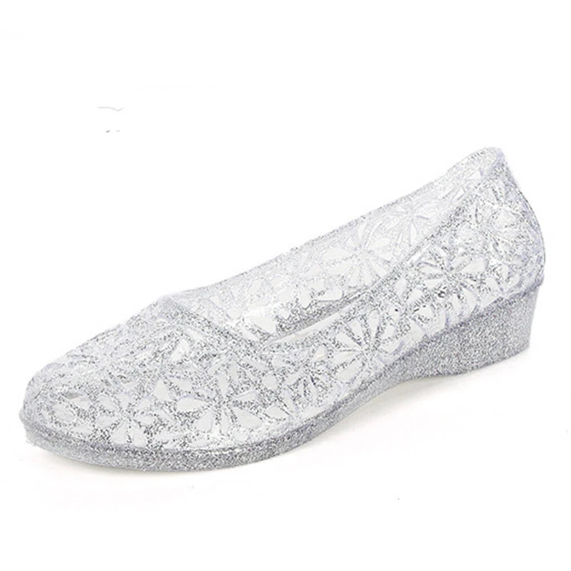 Womens Summer Jelly Sandals Hollow Out Shoes Glitter Crystal Mesh Slippers Size