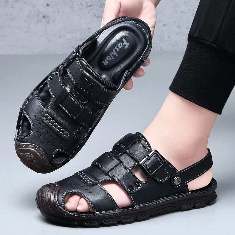 Summer Men's Closed Toe Slippers Faux Leather Outdoor Holiday Sandals Beach 2025