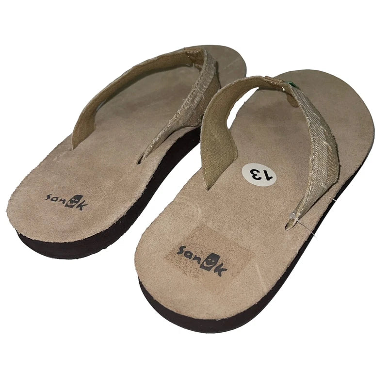 Sanuk Flip Flops Mens Brown Suede Leather Canvas Comfort Slipper Sandals Dr Fray
