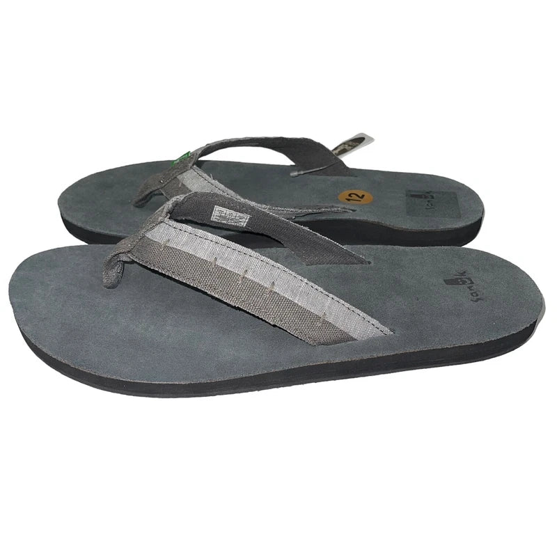 Sanuk Flip Flops Mens Gray Suede Leather Comfort Canvas Sandals Slippers Dr Fray
