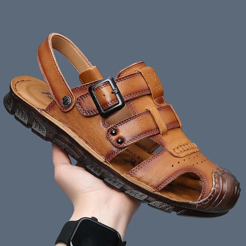 Summer Men's Closed Toe Slippers Faux Leather Outdoor Holiday Sandals Beach 2025