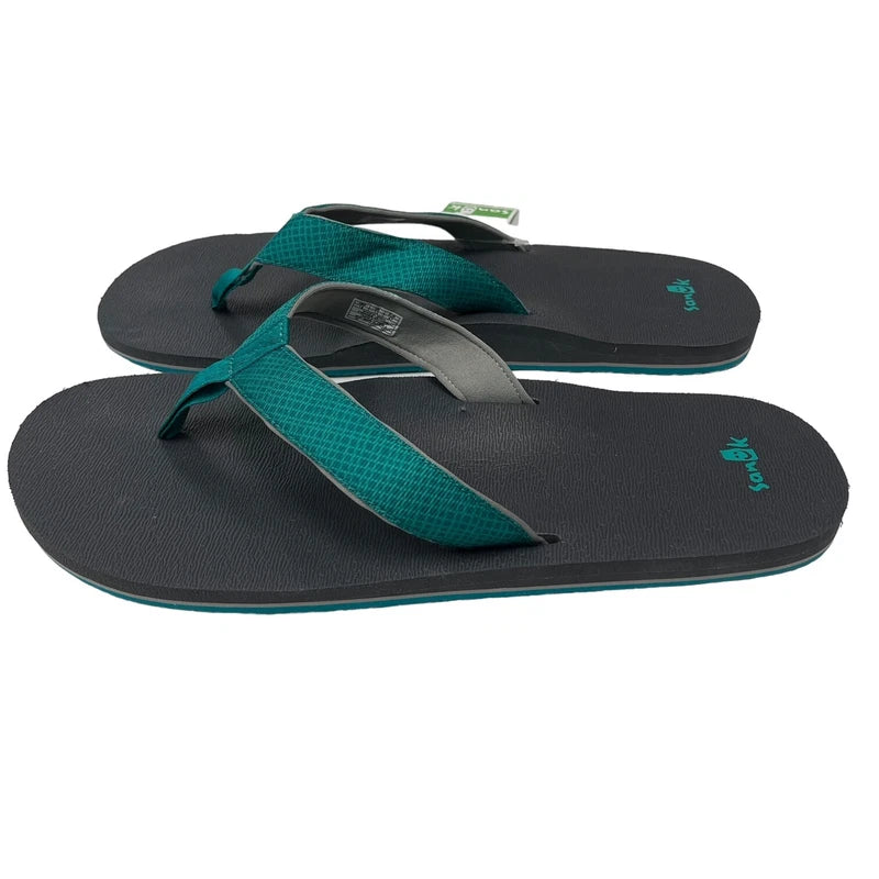 Sanuk Flip Flops Mens 14 Teal Gray Comfort Sandals Off The Grid Yoga Mat Slipper