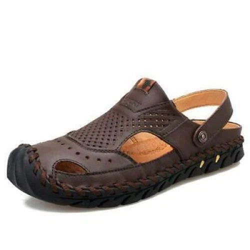 Summer Mens Casual Beach Sandals Casual Cut Out Slippers Leather Mules Outdoor