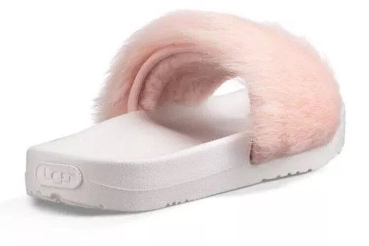 UGG Royale Baby Pink Plush Fur Slide/Slippers w/White Treadlite NEW Retail $80
