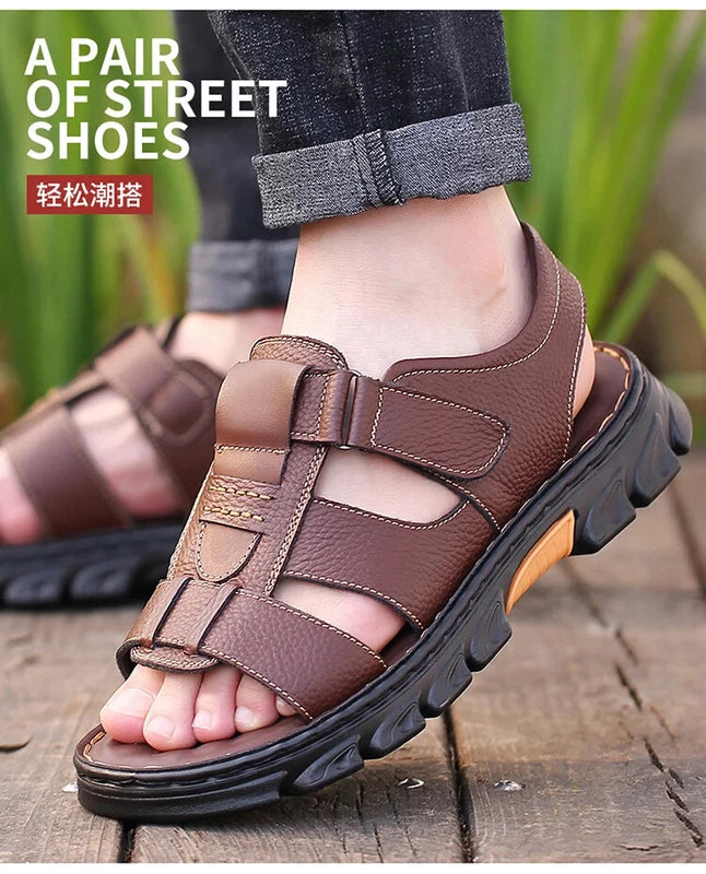 Summer men's Soft Leather Sandals Lightweight Outdoor Comfort Beach Casual Shoes