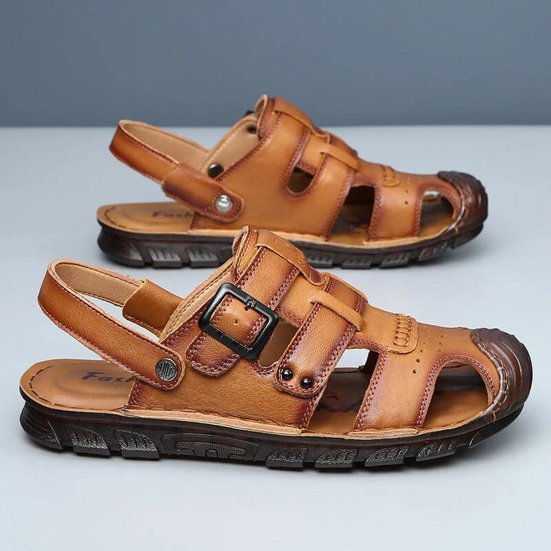 Summer Men's Closed Toe Slippers Faux Leather Outdoor Holiday Sandals Beach 2025