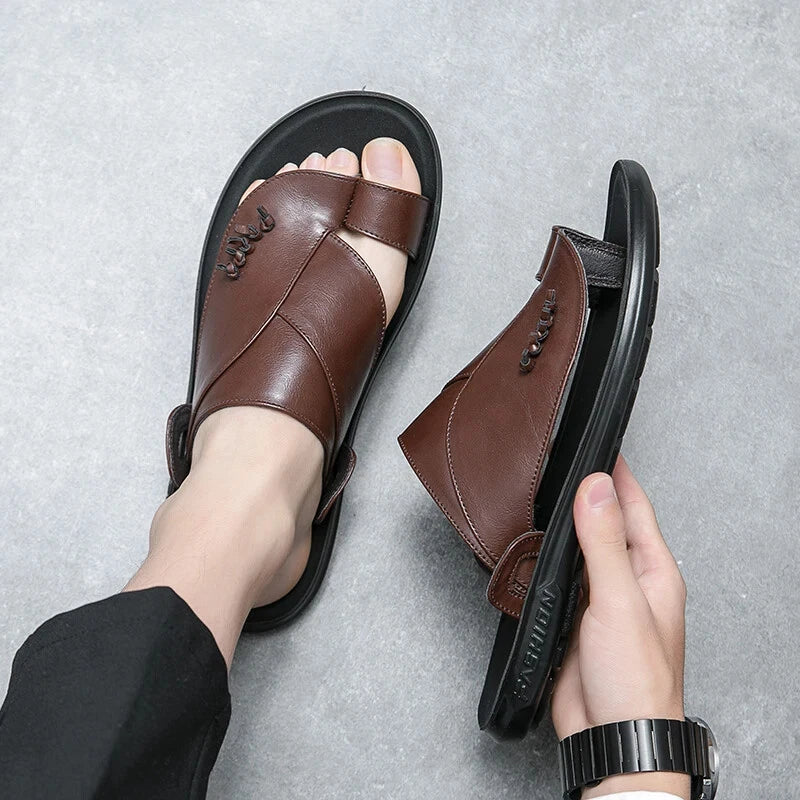 Summer Business Men's Leather Sandals Slippers Formal Outdoor Beach Shoes