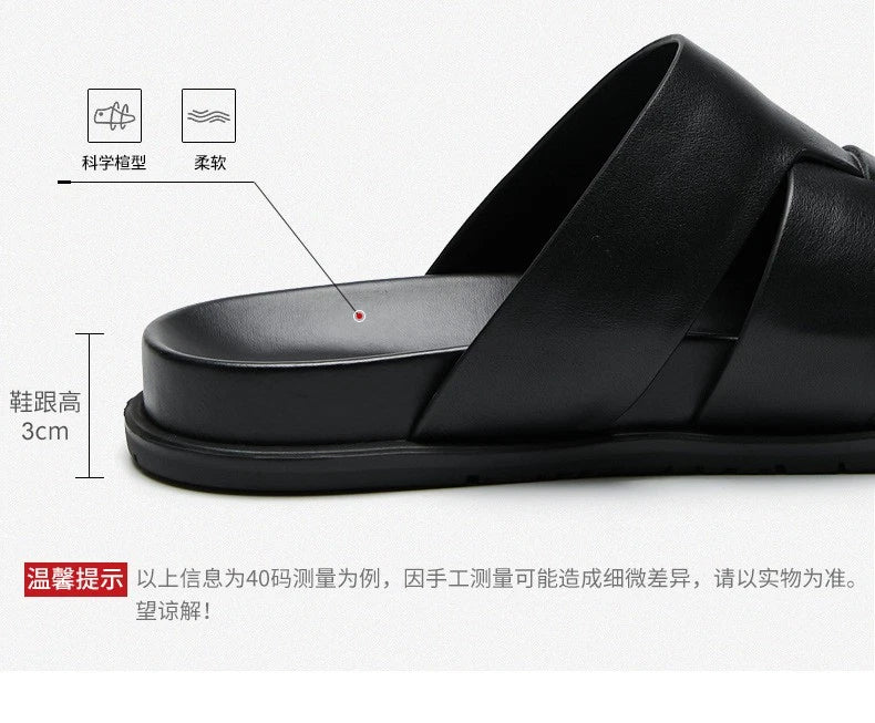 Summer Open Toe Real Leather Mens Sandals Slippers Flats Shoes Beach Roman Style