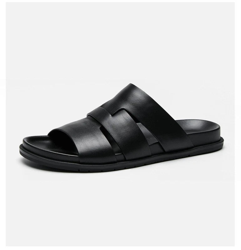 Summer Open Toe Real Leather Mens Sandals Slippers Flats Shoes Beach Roman Style