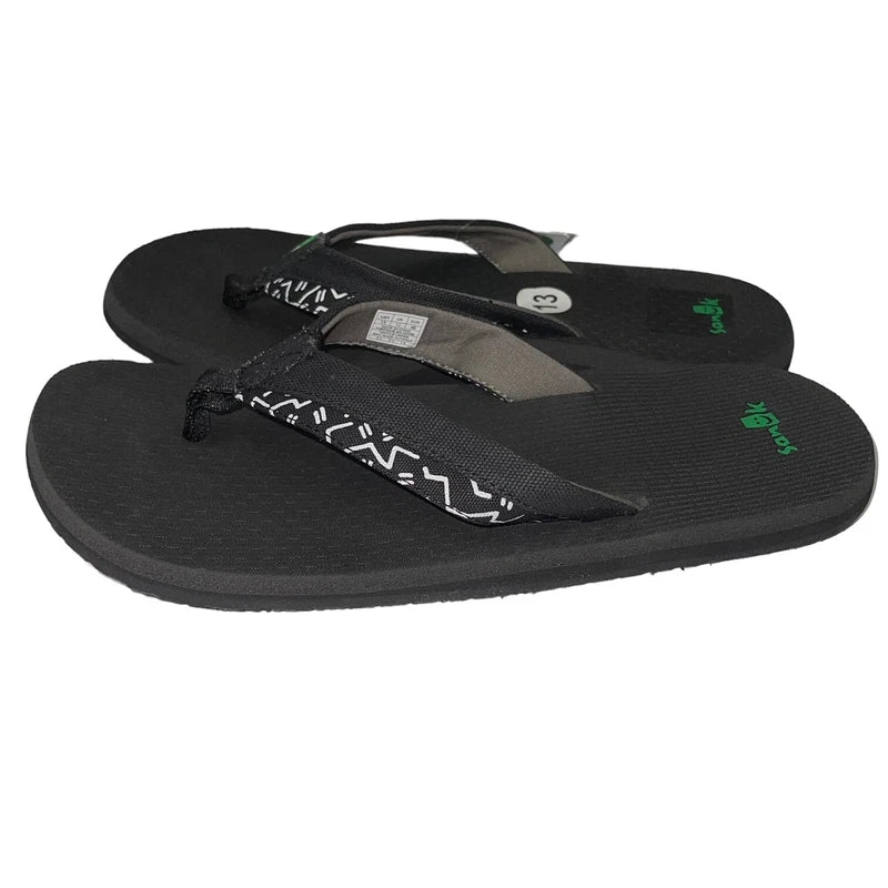 Sanuk Flip Flops Mens Black Canvas Comfort Sandals Slipper Beer Cozy Light Funk
