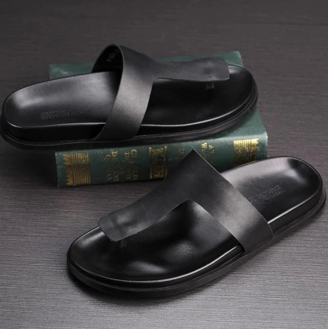 Slippers Mens Summer Sandals Flip-flops Platform Leather Beach Shoes British