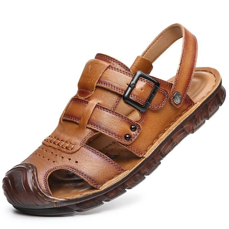 Summer Men's Closed Toe Slippers Faux Leather Outdoor Holiday Sandals Beach 2025