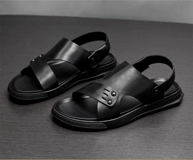 Summer Mens Youth Open Toe Leather Sandals Slippers Casual Beach Shoes Outdoor