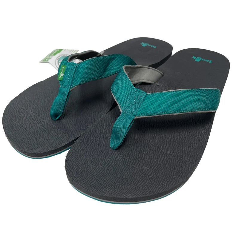 Sanuk Flip Flops Mens 14 Teal Gray Comfort Sandals Off The Grid Yoga Mat Slipper