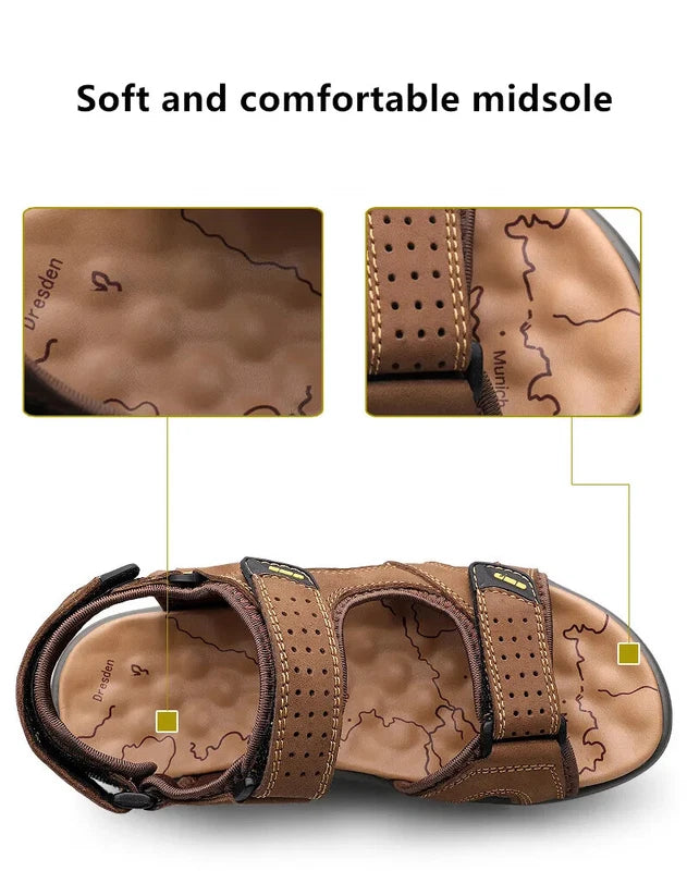 Summer Comfortable Men's Sandals Leather Breathable Slippers Outdoor Beach Shoes