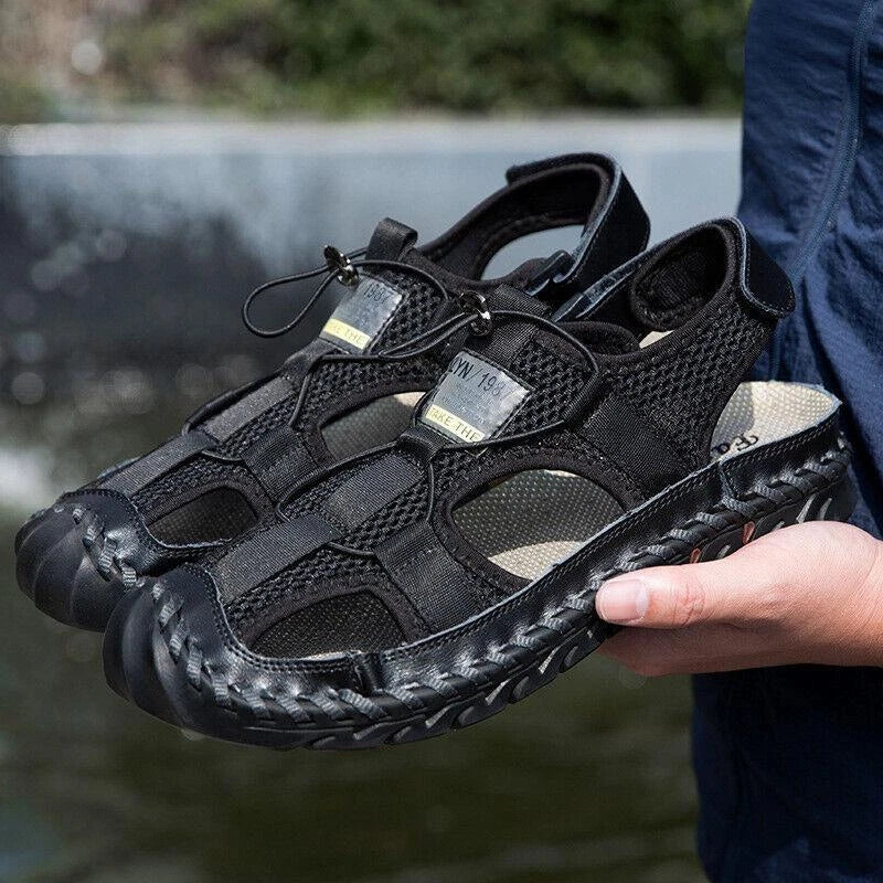 Summer Men's Anti-Slip Hiking Sandals Outdoor Breathable Closed Toe Beach Shoes