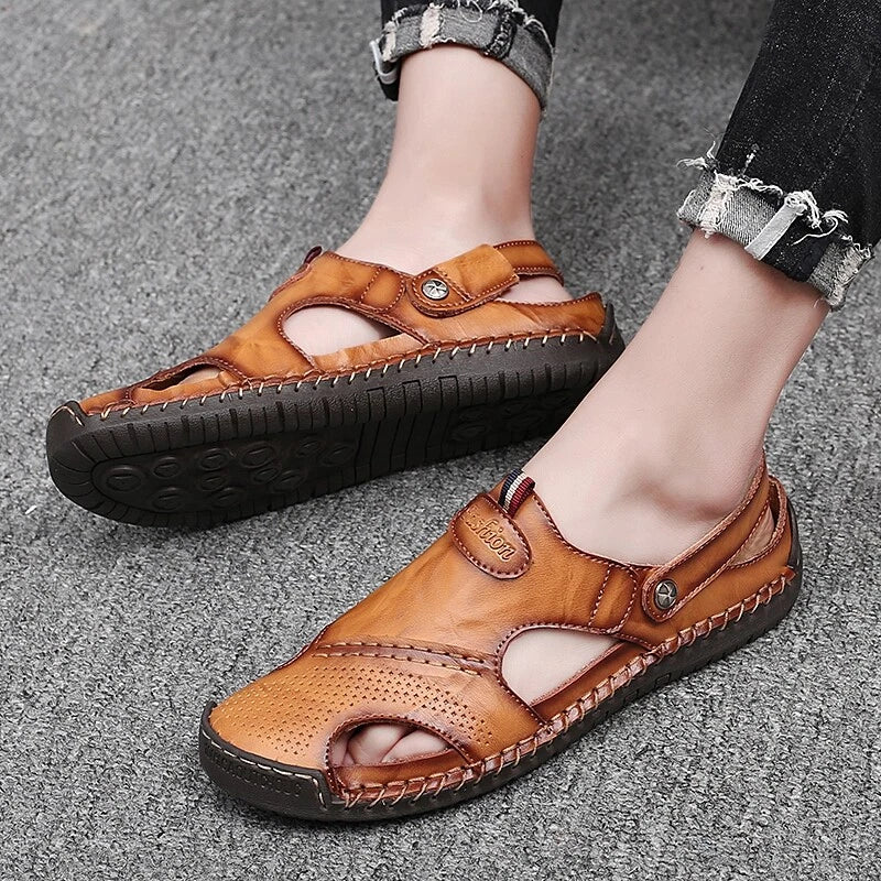 Summer Men's Leather Sandals Water Shoes Casual Fisherman Beach Slippers Driving