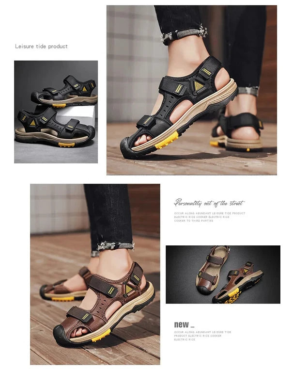 Summer Beach Men's Sandals Leather Outdoor Non-slip Wading Shoes Casual Slippers