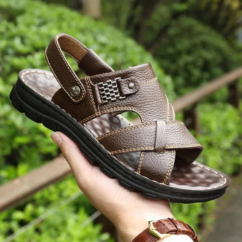 Summer Men Leather Sandals Genuine Leather Non-slip Men Shoes Slippers Outdoor T