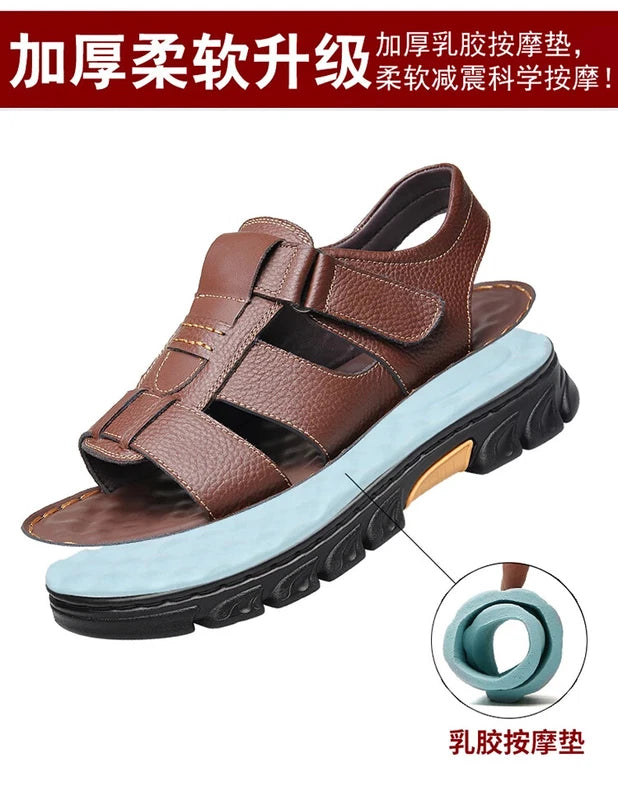 Summer men's Soft Leather Sandals Lightweight Outdoor Comfort Beach Casual Shoes