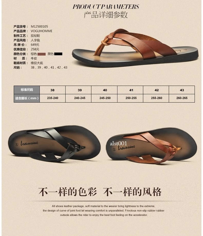 Summer Sandals New Men's Flip Flops Beach Shoes Leather Flats Casual Slippers Sz