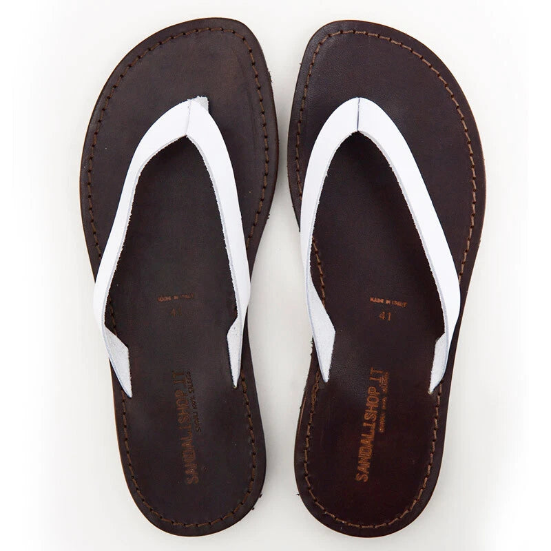 Sandals and Slippers Leather Beach Shoes for Men White Salentini