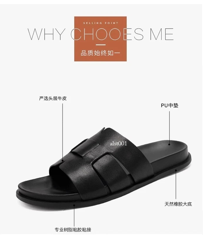 Summer New Men's Slippers Casual Breathable Beach Sandals Flat Leather Slippers