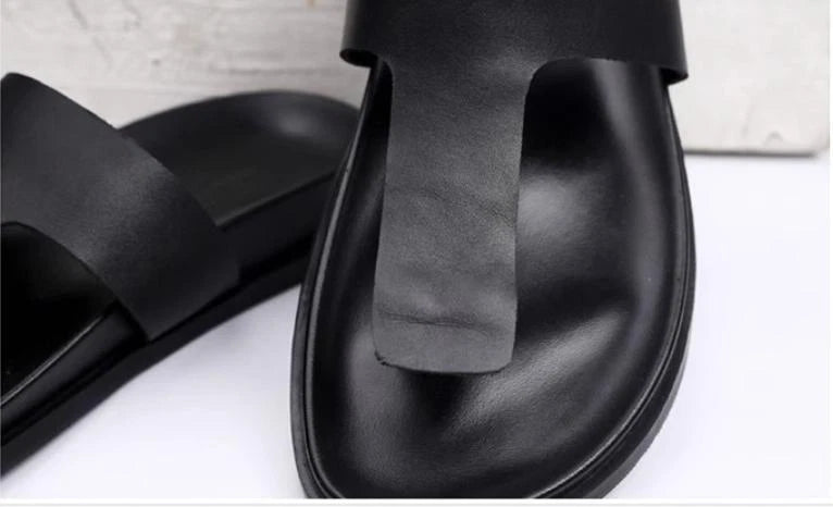 Slippers Mens Summer Sandals Flip-flops Platform Leather Beach Shoes British