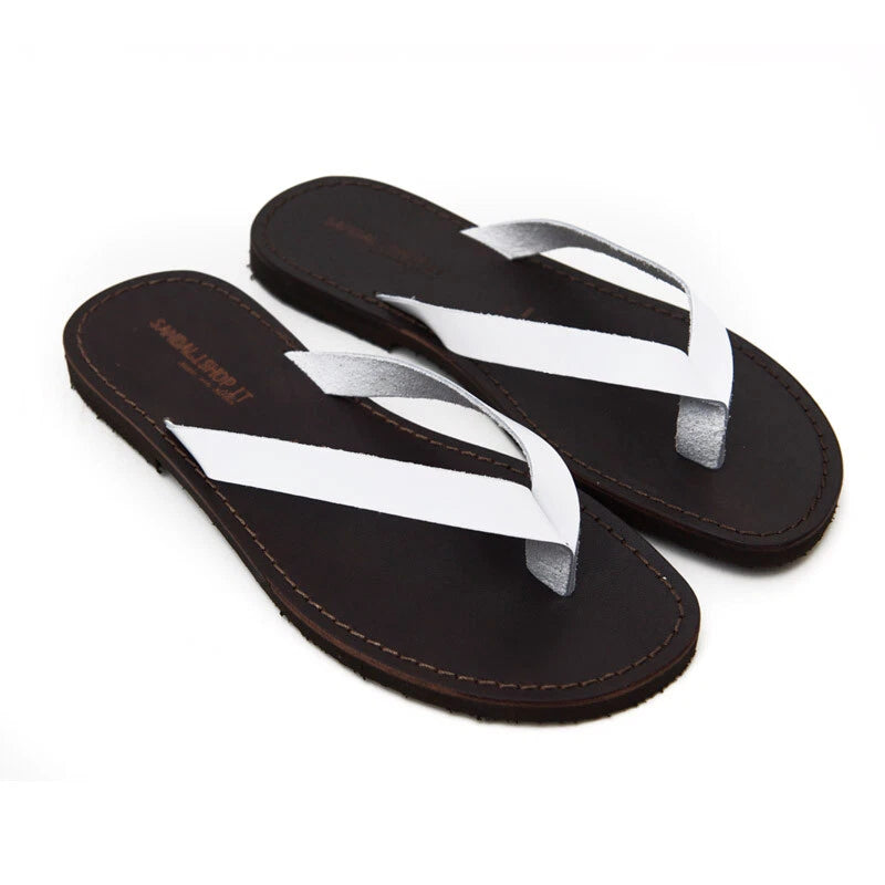 Sandals and Slippers Leather Beach Shoes for Men White Salentini