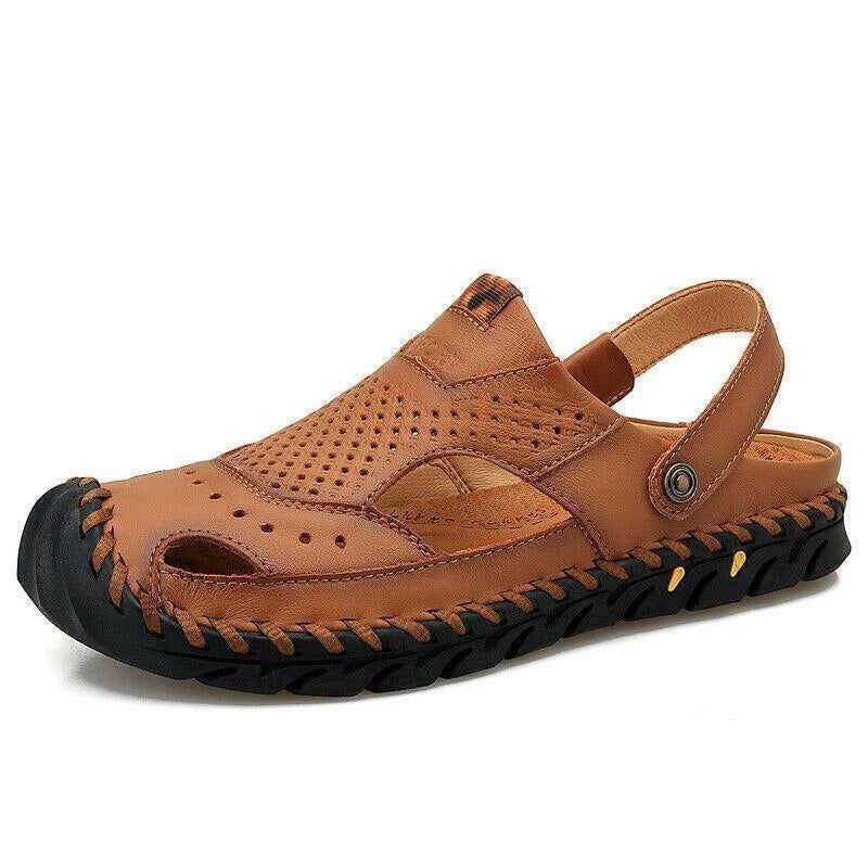 Summer Mens Casual Beach Sandals Casual Cut Out Slippers Leather Mules Outdoor