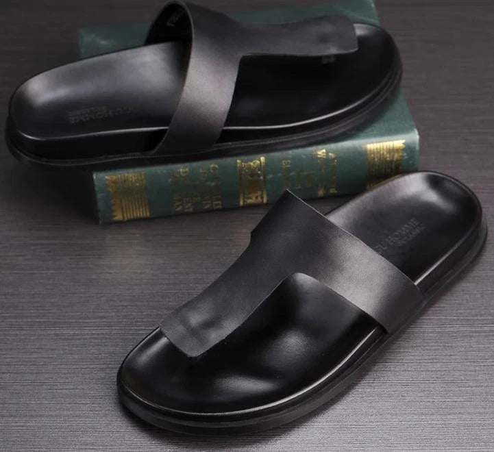 Slippers Mens Summer Sandals Flip-flops Platform Leather Beach Shoes British