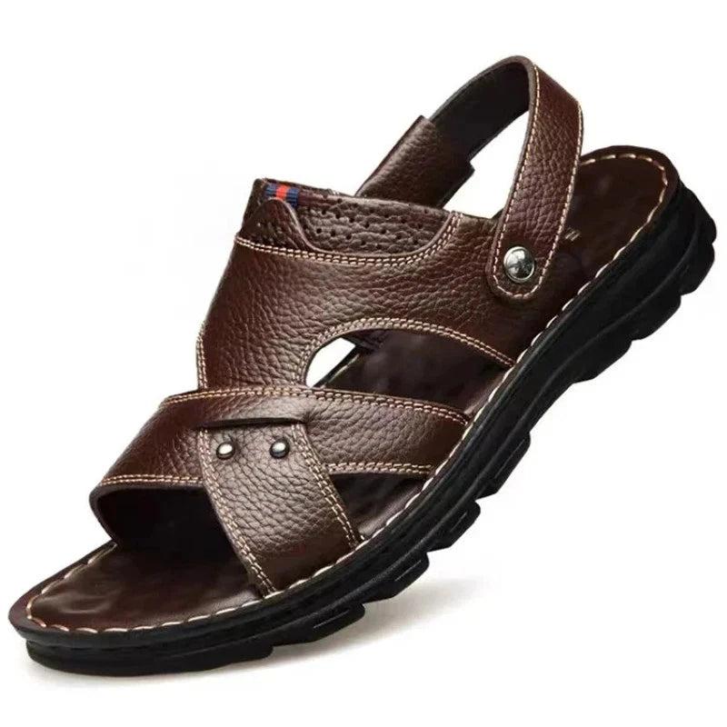 Summer Men Leather Sandals Genuine Leather Non-slip Men Shoes Slippers Outdoor T