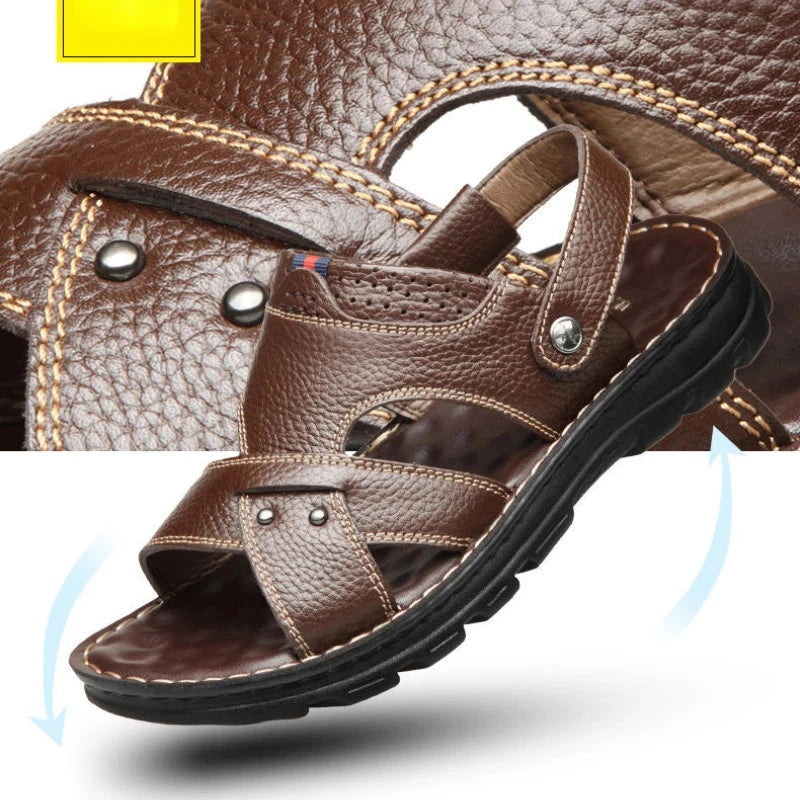 Summer Men Leather Sandals Genuine Leather Non-slip Men Shoes Slippers Outdoor T