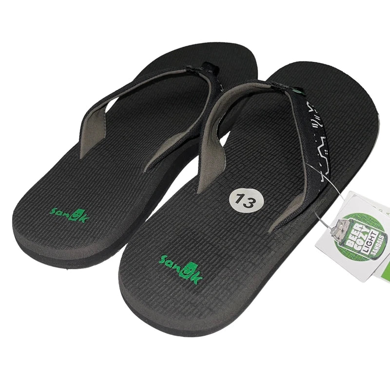 Sanuk Flip Flops Mens Black Canvas Comfort Sandals Slipper Beer Cozy Light Funk