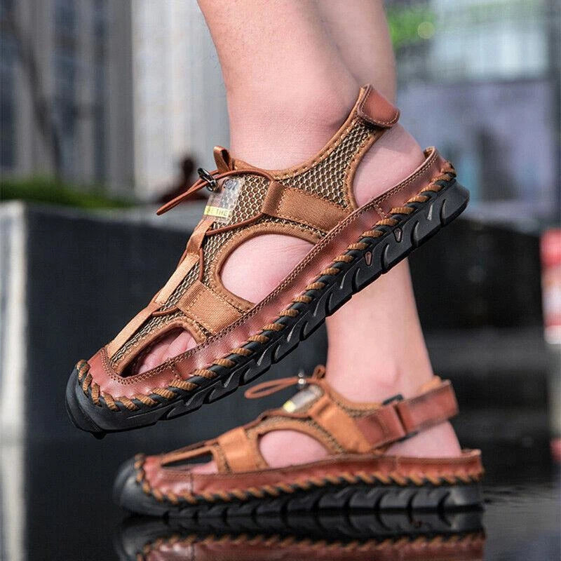 Summer Men's Anti-Slip Hiking Sandals Outdoor Breathable Closed Toe Beach Shoes