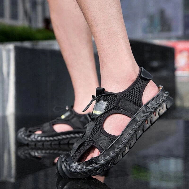 Summer Men's Anti-Slip Hiking Sandals Outdoor Breathable Closed Toe Beach Shoes